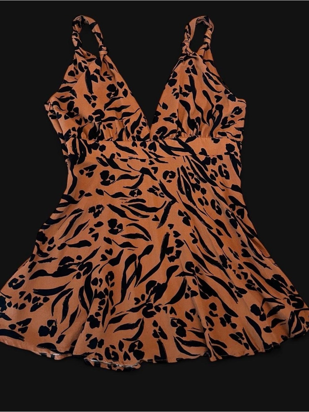 Brown And Black Animal Print Halter Top With Side Zipper L